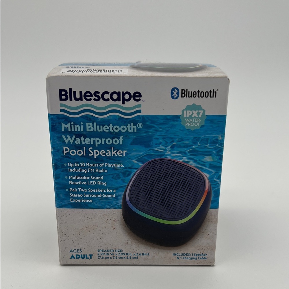 Bluescape Mini Portable Waterproof Bluetooth Pool Speaker IPX7 LED Lights- Black